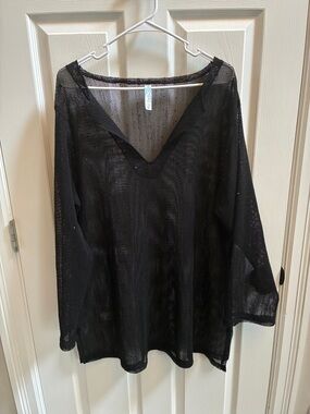 Pacific Cove Black Sheer V-Neck Mesh Swim Cover-Up sz XL